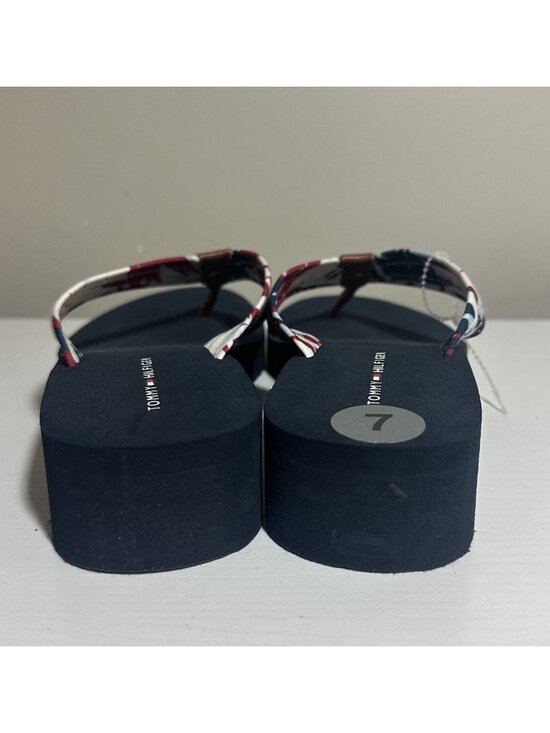New Tommy Hilfiger Flip Flops Women’s 7 Navy Blue With Floral Print Wedge Heel - Picture 5 of 9